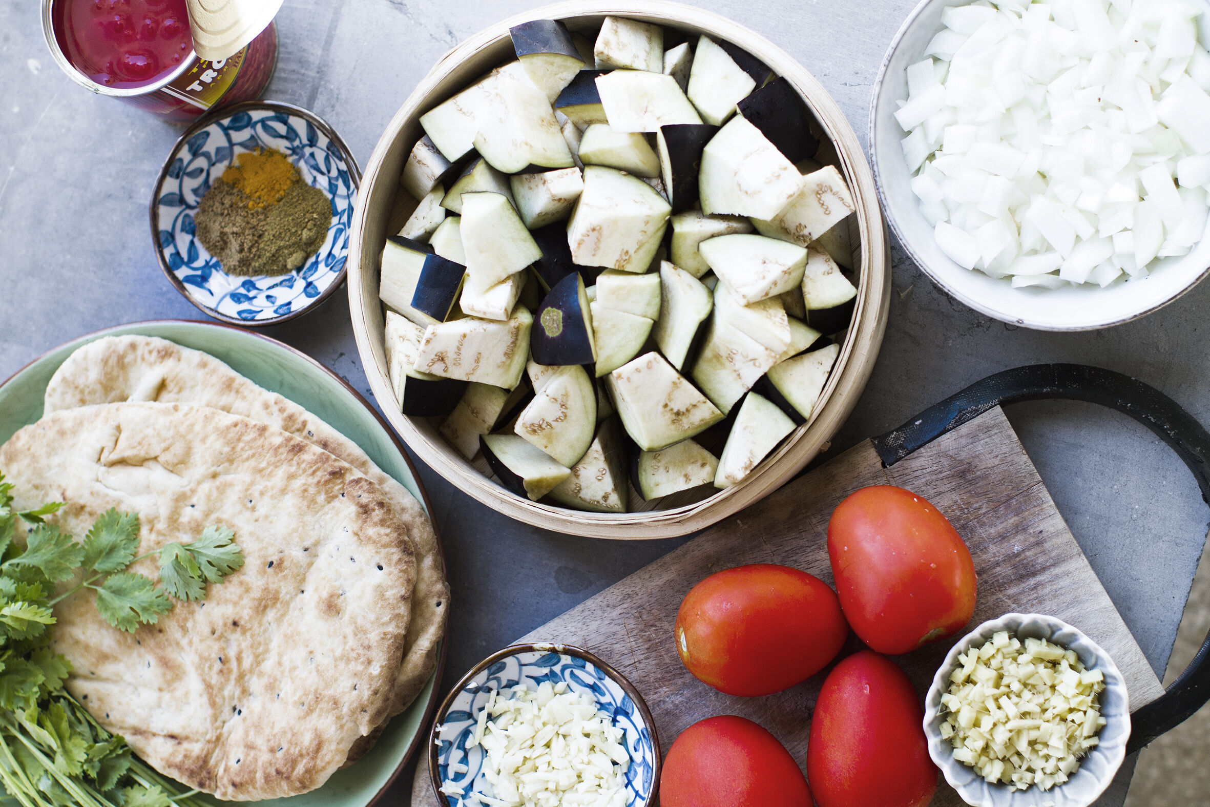 Ayurvedic vegetable salad & eggplant curry